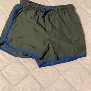Zara Olive Green Swim Trunks with Royal Blue Trim